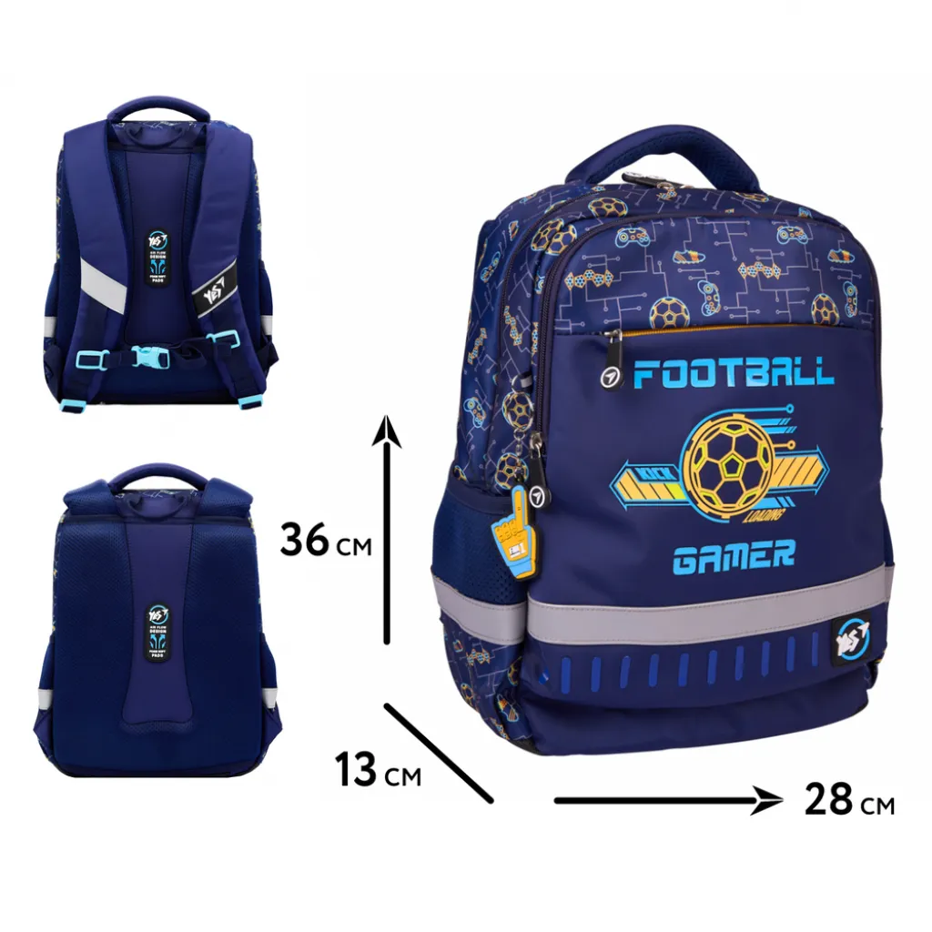 Ортопедический рюкзак школьный YES Football Gamer S-52 Ergo, синий Ортопедический рюкзак школьный YES Football Gamer S-52 Ergo, синий