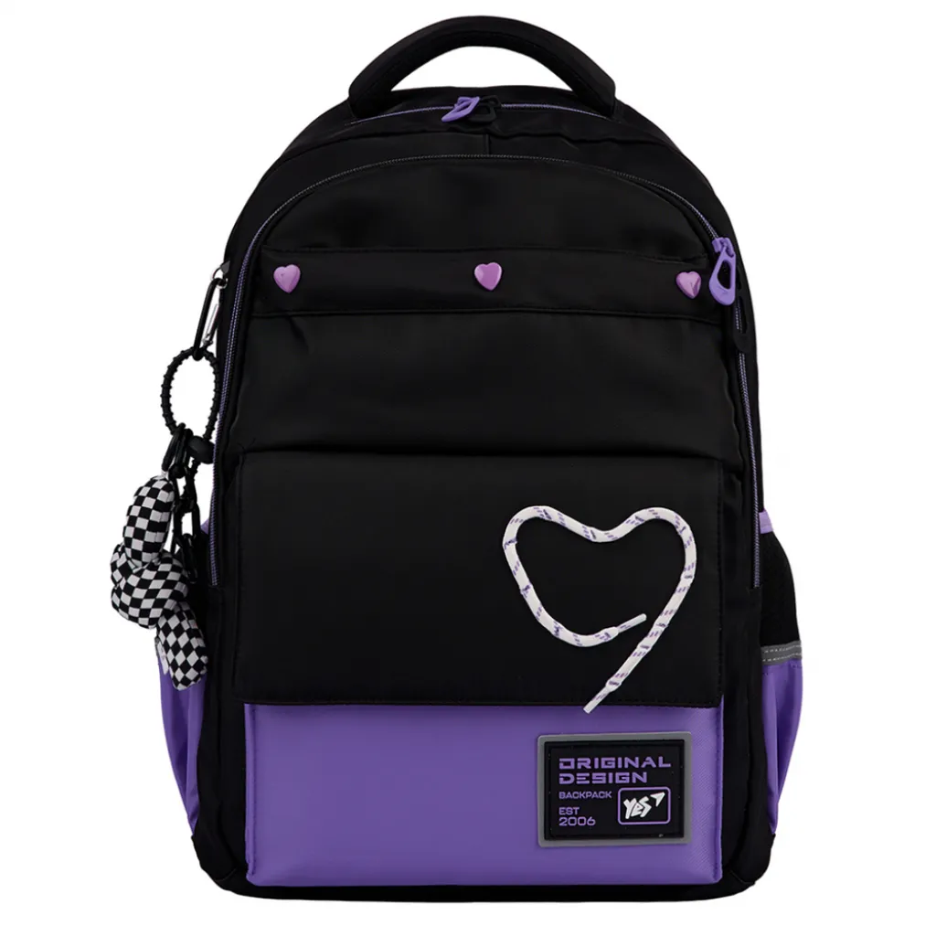 Ортопедичний рюкзак шкільний YES Purple Hearts TS-48, черний Ортопедичний рюкзак шкільний YES Purple Hearts TS-48, черний