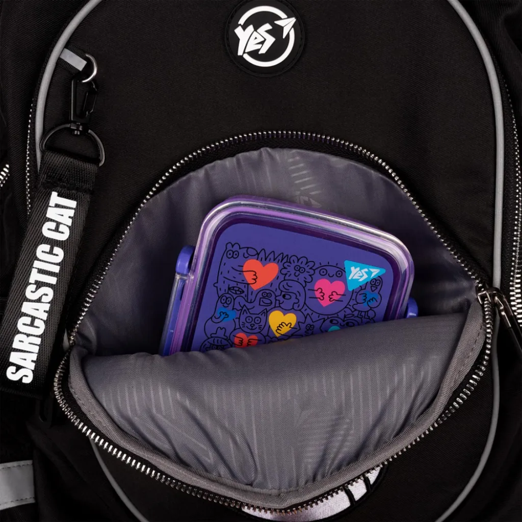 Ортопедический рюкзак школьный YES Sarcastic Cat TS-58, черный Ортопедический рюкзак школьный YES Sarcastic Cat TS-58, черный