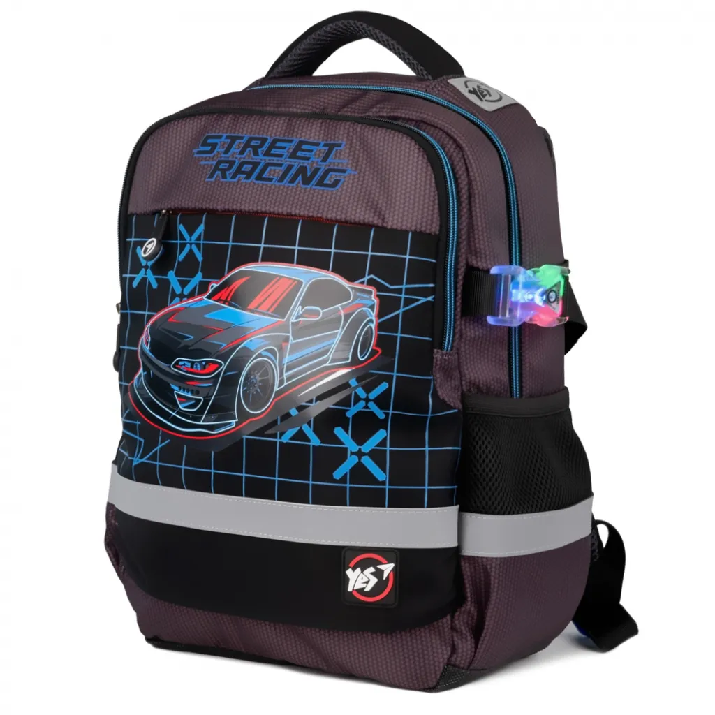 Ортопедический рюкзак школьный YES S-52 Ergo Street Racing, серый Ортопедический рюкзак школьный YES S-52 Ergo Street Racing, серый