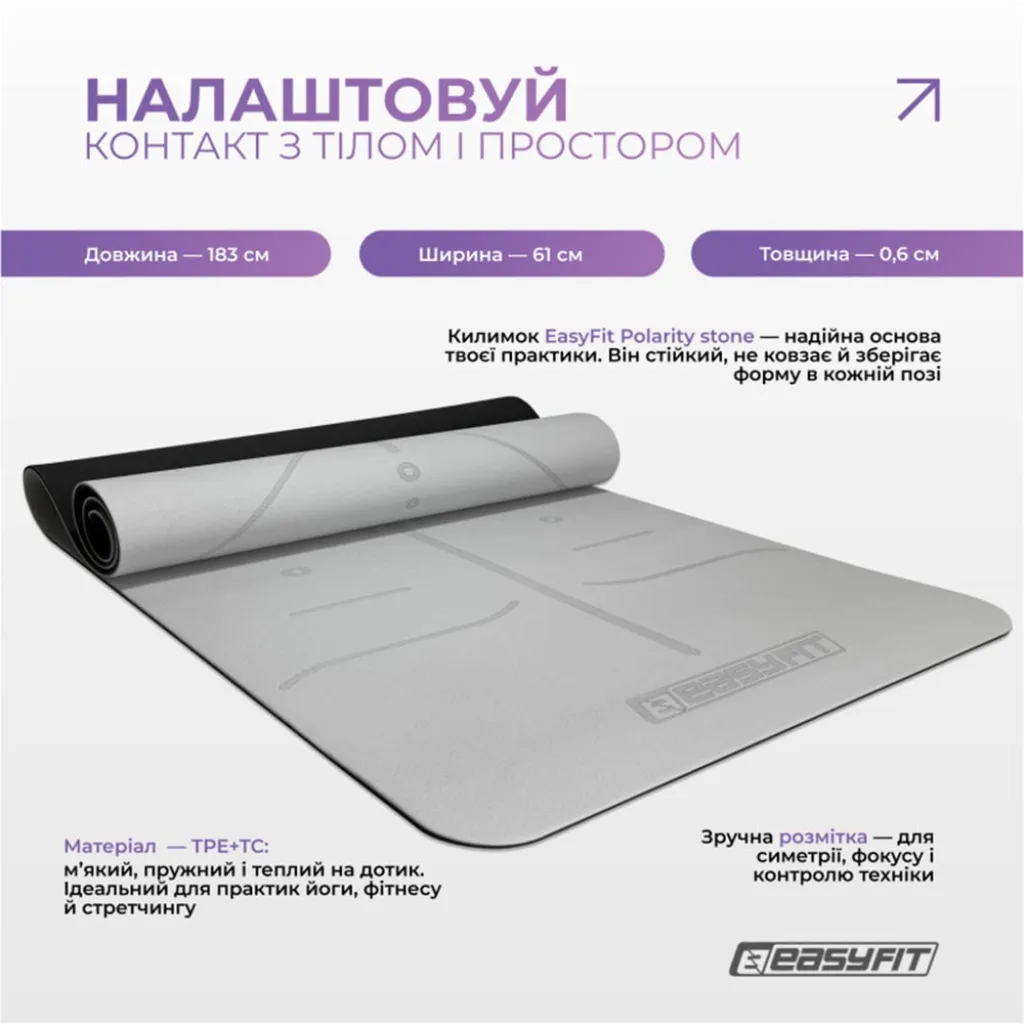 Набір для йоги та фітнесу EasyFit Polarity Set PRO EF-2421s-GYBK: килимок, два блоки, сірий