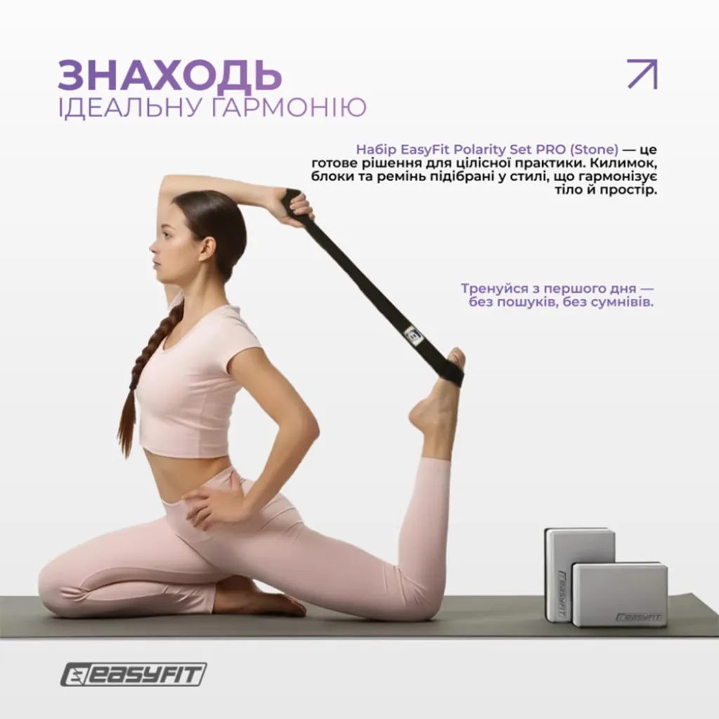 Набір для йоги та фітнесу EasyFit Polarity Set PRO EF-2421s-GYBK: килимок, два блоки, сірий