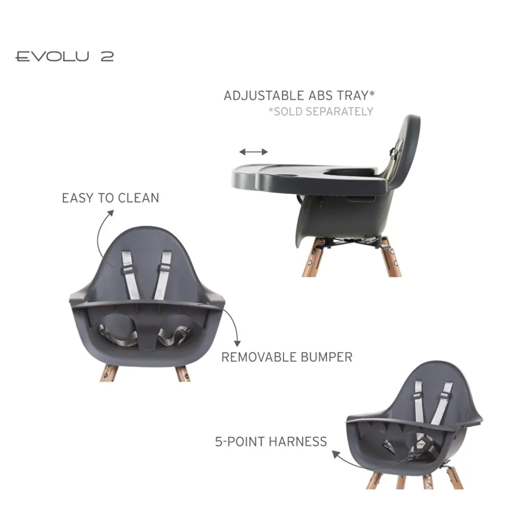 Стілець для годування Childhome Evolu 2 з бампером, темно-сірий Стілець для годування Childhome Evolu 2 з бампером, темно-сірий