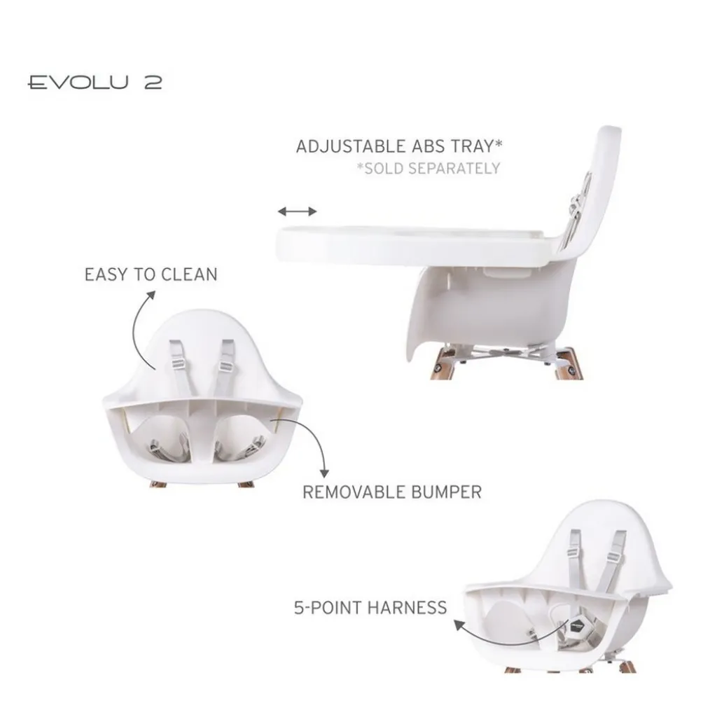 Стілець для годування Childhome Evolu 2 з бампером, білий Стілець для годування Childhome Evolu 2 з бампером, білий