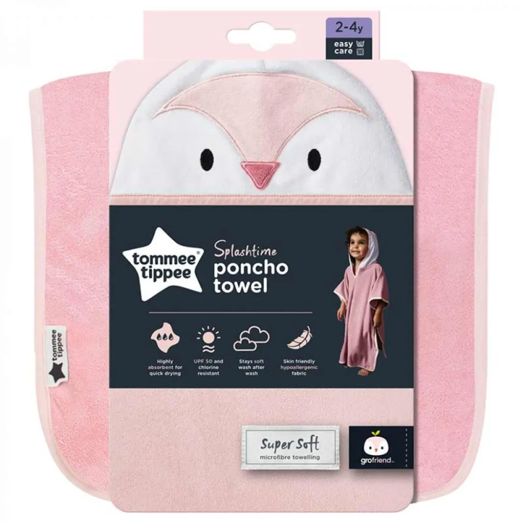 Полотенце-пончо Tommee Tippee SPLASHTIME PENNY THE PENGUIN 2-4 года, розовое