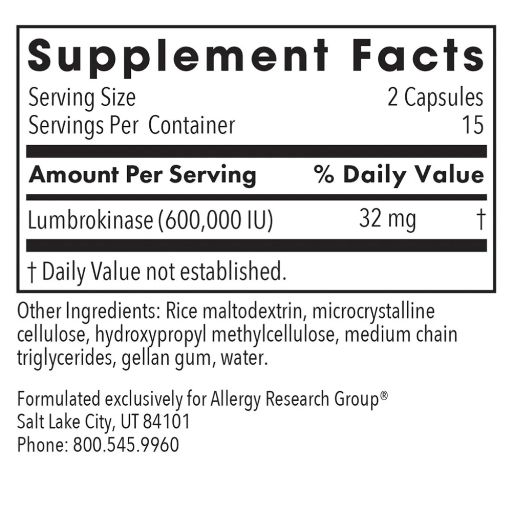 Люмброкіназа, Lumbrokinase, Allergy Research Group, 60 капсул Люмброкіназа, Lumbrokinase, Allergy Research Group, 60 капсул