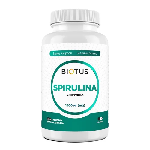 Спирулина, Spirulina, Biotus, 1500 мг, 200 таблеток - Фото№1 Спирулина, Spirulina, Biotus, 1500 мг, 200 таблеток - Фото№1