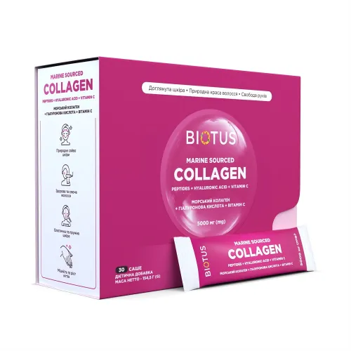 Морской коллаген с гиалуроновой кислотой и витамином С, Marine Sourced Collagen Peptidеs, Biotus, 30 саше (154,5 г) - Фото№1