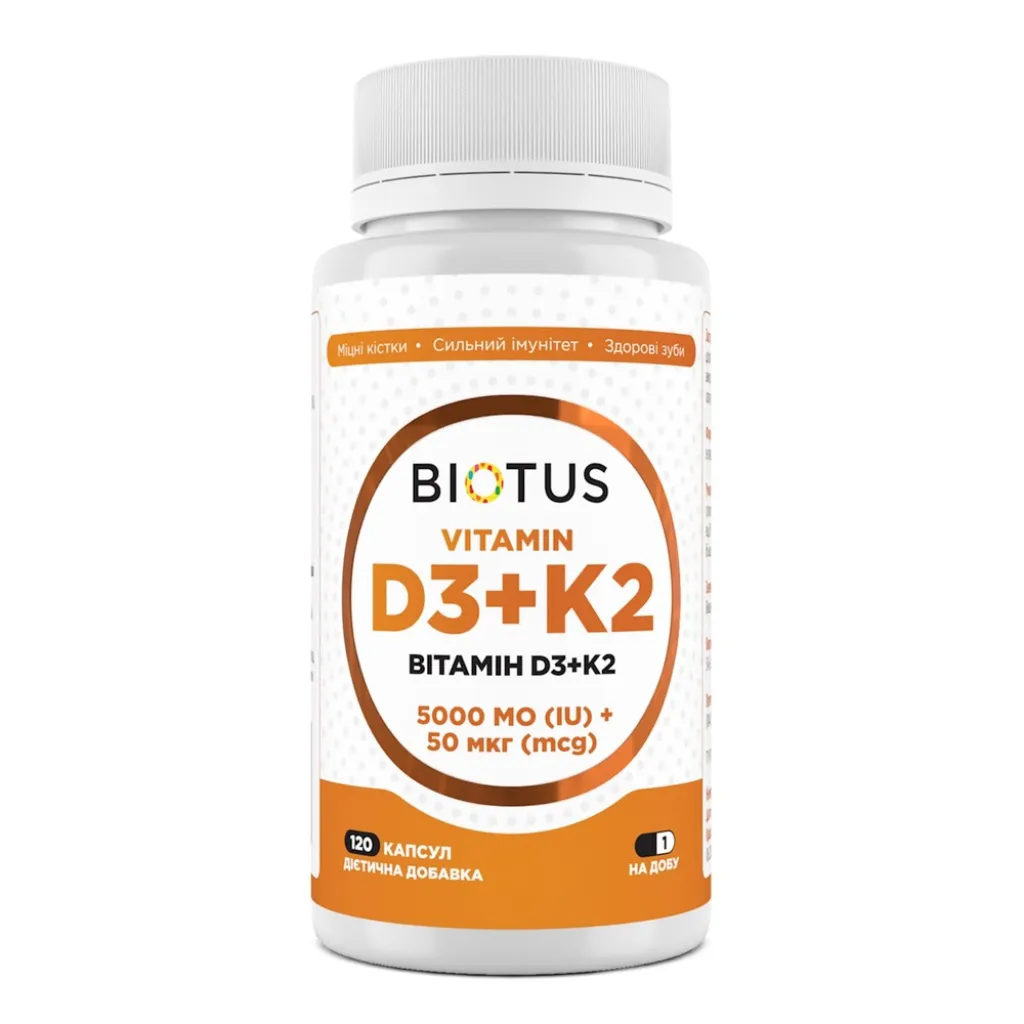 Вітамін D3+К2, Biotus Vitamin D3+K2, 5000 МО/50 мкг