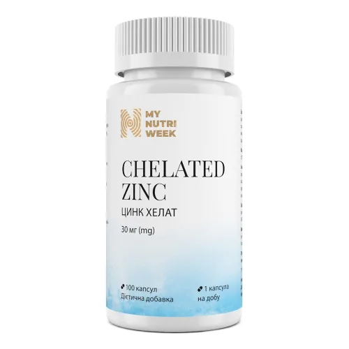 Хелатный цинк, Chelated Zinc, My Nutri Week, 30 мг, 100 капсул - Фото№1 Хелатный цинк, Chelated Zinc, My Nutri Week, 30 мг, 100 капсул - Фото№1