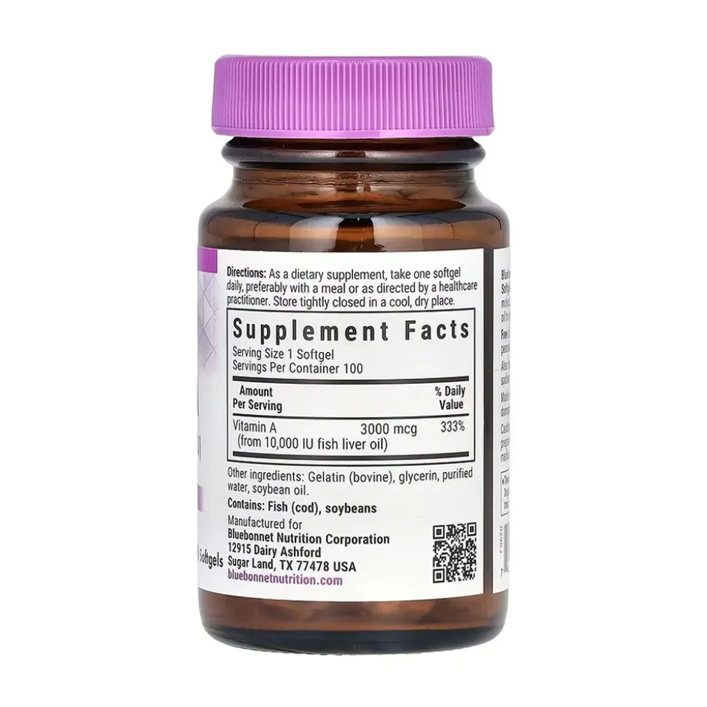 Витамин А Bluebonnet Nutrition Vitamin A 3000 mcg (10,000 IU), 100 капсул 