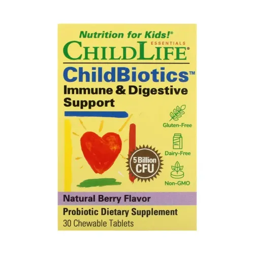 Пробиотики ChildLife Essentials ChildBiotics Immune + Digestive Support Natural Berry, 30 жевательных таблеток - Фото№1 Пробиотики ChildLife Essentials ChildBiotics Immune + Digestive Support Natural Berry, 30 жевательных таблеток - Фото№1
