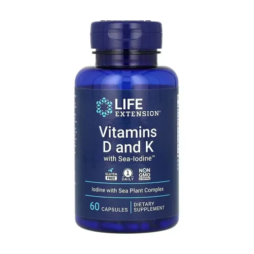 Вітамін D3+K2 Life Extension Vitamins D and K with Sea-Iodine™, 60 капсул - Фото№1 Вітамін D3+K2 Life Extension Vitamins D and K with Sea-Iodine™, 60 капсул - Фото№1