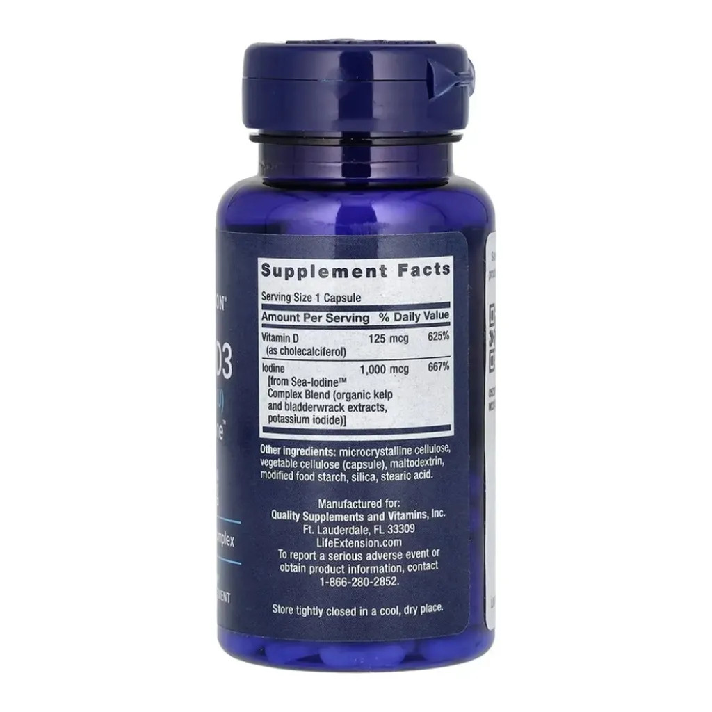 Витамин D3 Life Extension Vit D3 with Sea-Iodine™ 125 mcg (5000 IU), 60 капсул
