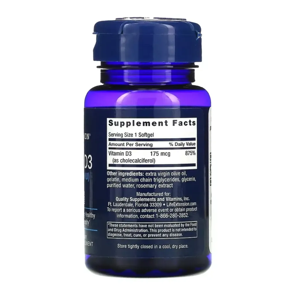 Вітамін D3 Life Extension Vitamin D3 175 mcg (7000 IU), 60 капсул