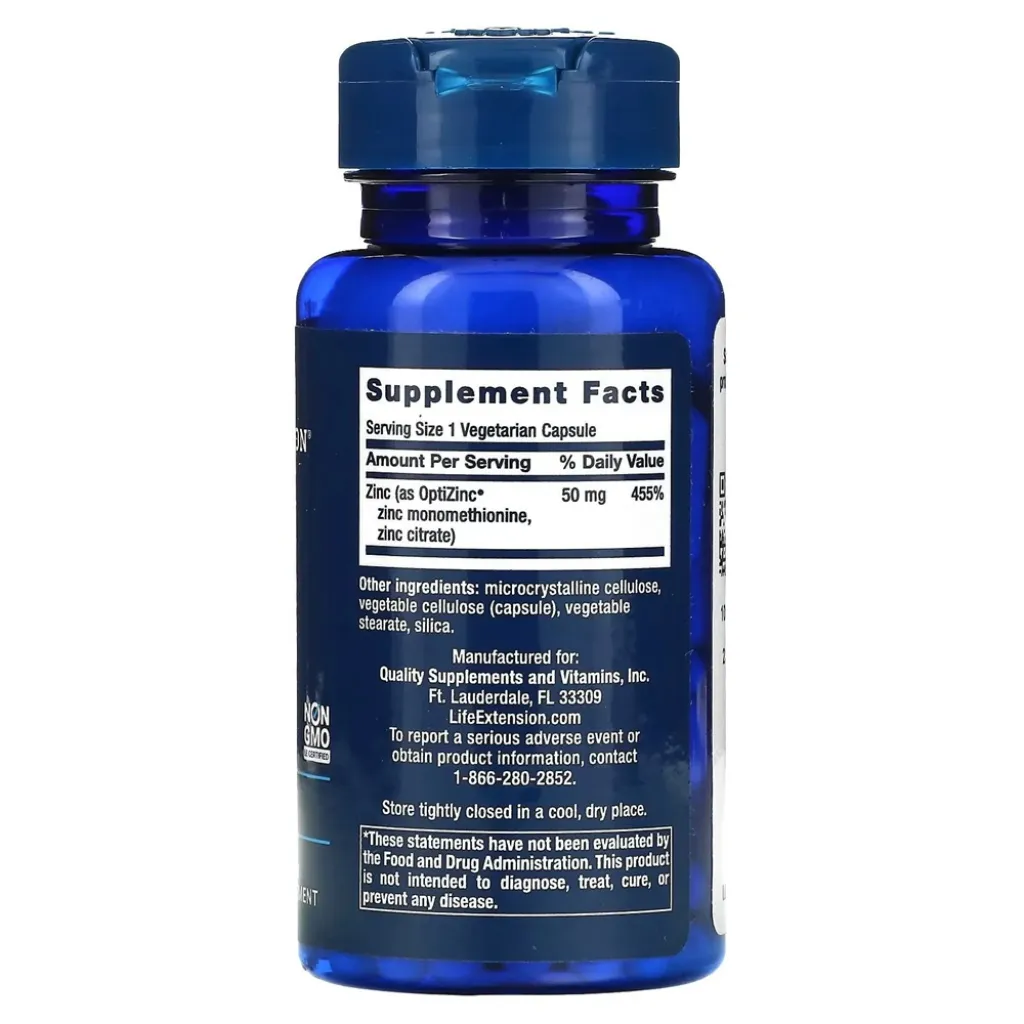 Дієтична добавка цинк Zinc Caps 50mg Life Extension, 90 капсул