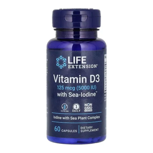 Дієтична добавка Йод Vit D3 with Sea-Iodine 125 mcg (5000 IU) Life Extension, 60 капсул - Фото№1 Дієтична добавка Йод Vit D3 with Sea-Iodine 125 mcg (5000 IU) Life Extension, 60 капсул - Фото№1