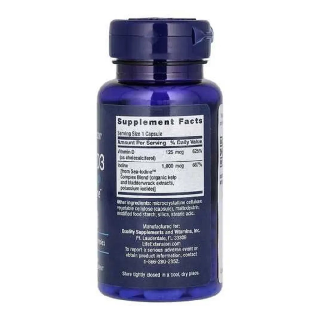 Дієтична добавка Йод Vit D3 with Sea-Iodine 125 mcg (5000 IU) Life Extension, 60 капсул Дієтична добавка Йод Vit D3 with Sea-Iodine 125 mcg (5000 IU) Life Extension, 60 капсул