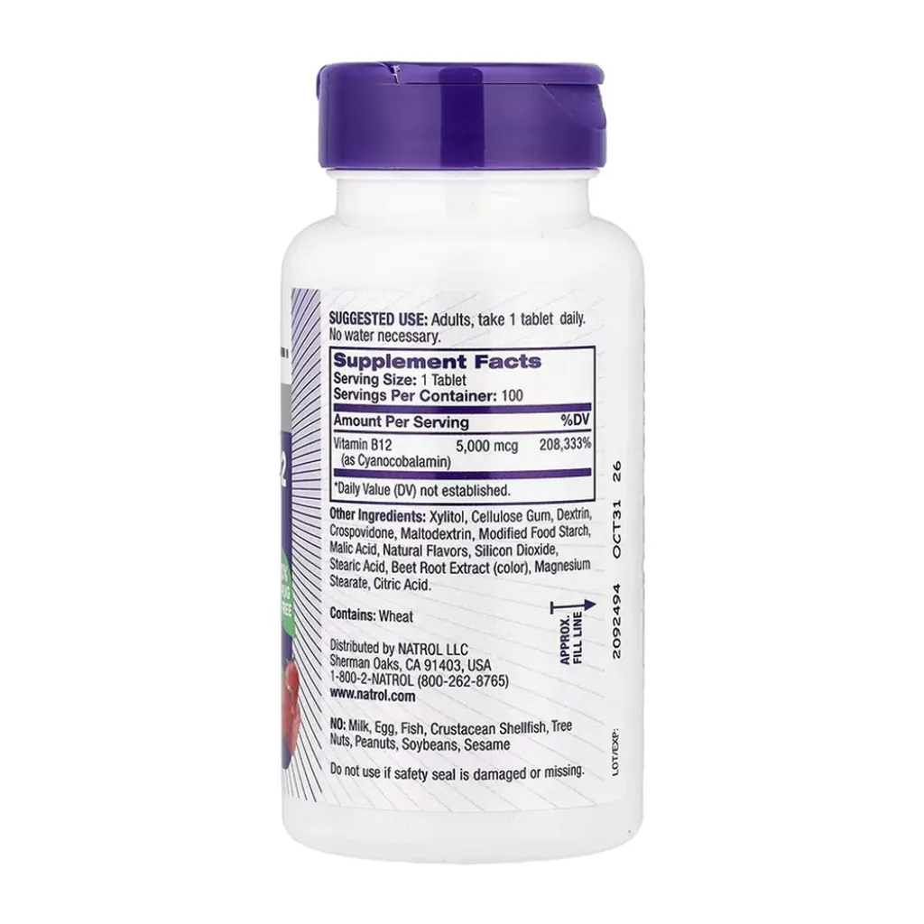 Natrol Vitamin B-12 5000mcg, 100 таблеток Natrol Vitamin B-12 5000mcg, 100 таблеток
