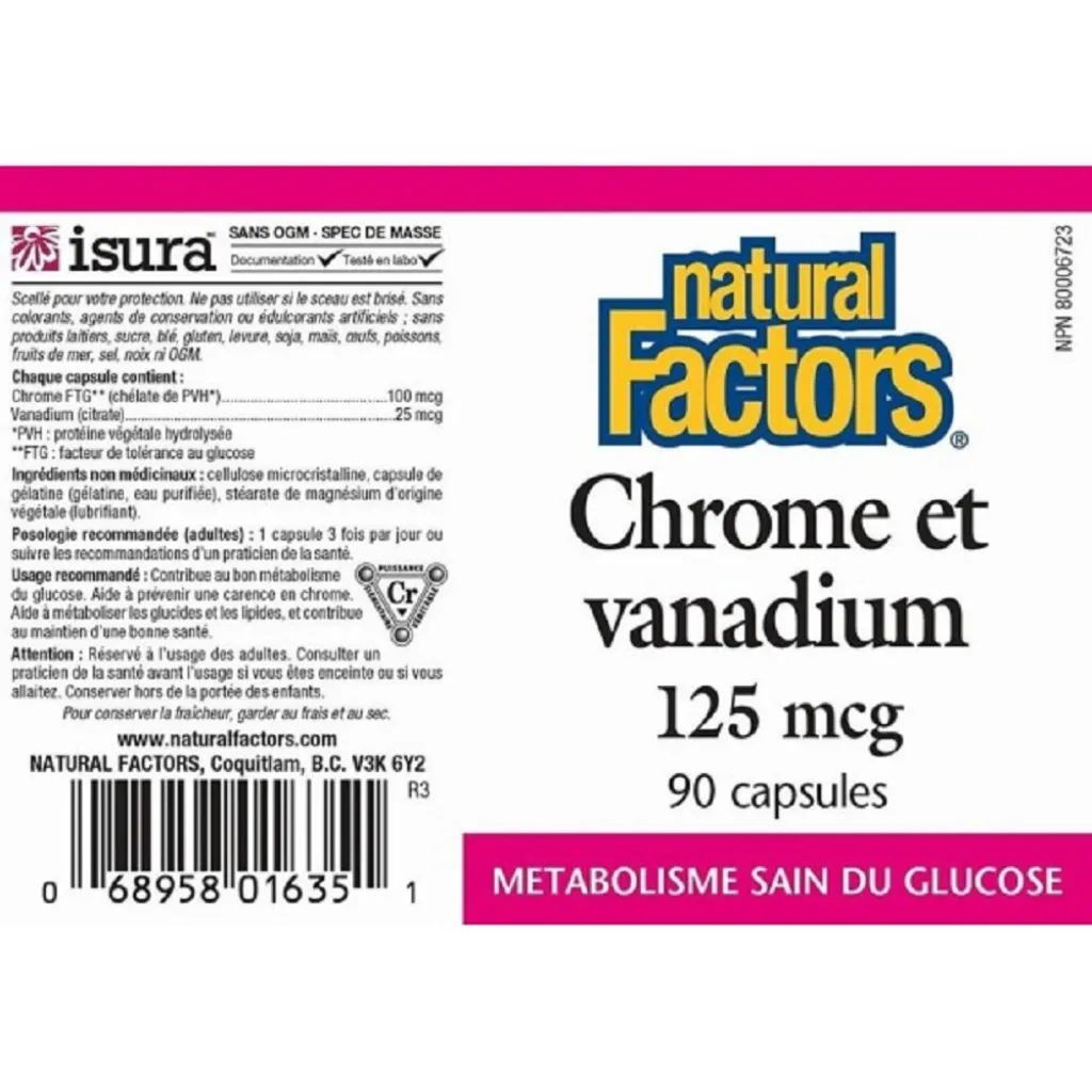 Дієтична добавка Хром Chromium & Vanadium 125mcg Natural Factors, 90 капсул Дієтична добавка Хром Chromium & Vanadium 125mcg Natural Factors, 90 капсул
