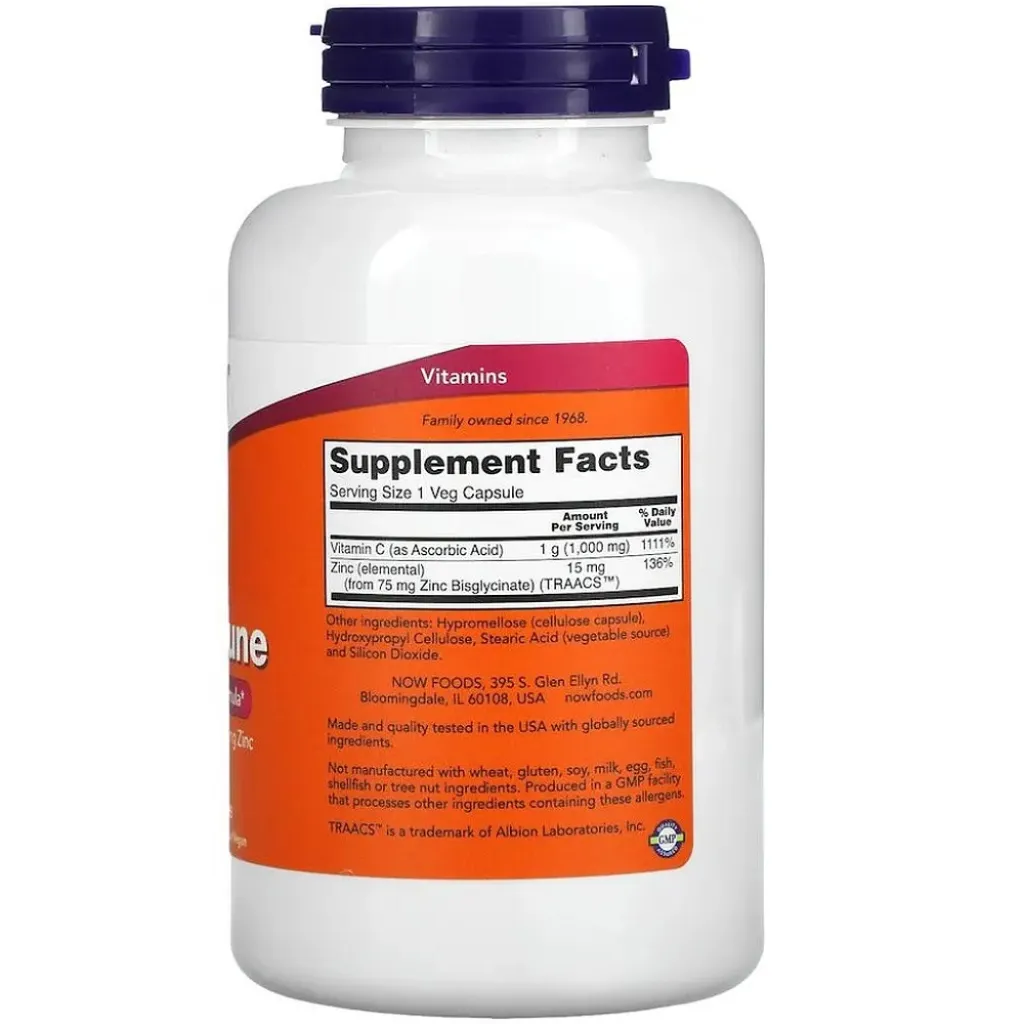 Вітамін C-1000 Zinc Immune NOW Foods, 180 капсул Вітамін C-1000 Zinc Immune NOW Foods, 180 капсул