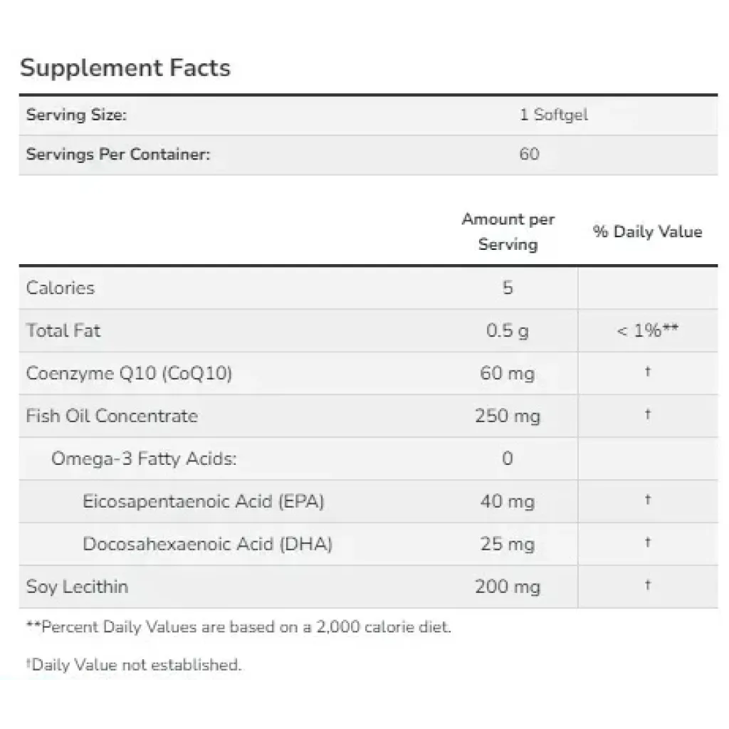 Диетическая добавка NOW Foods Коэнзим Q10 CoQ10 60mg with Omega-3, 60 капсул