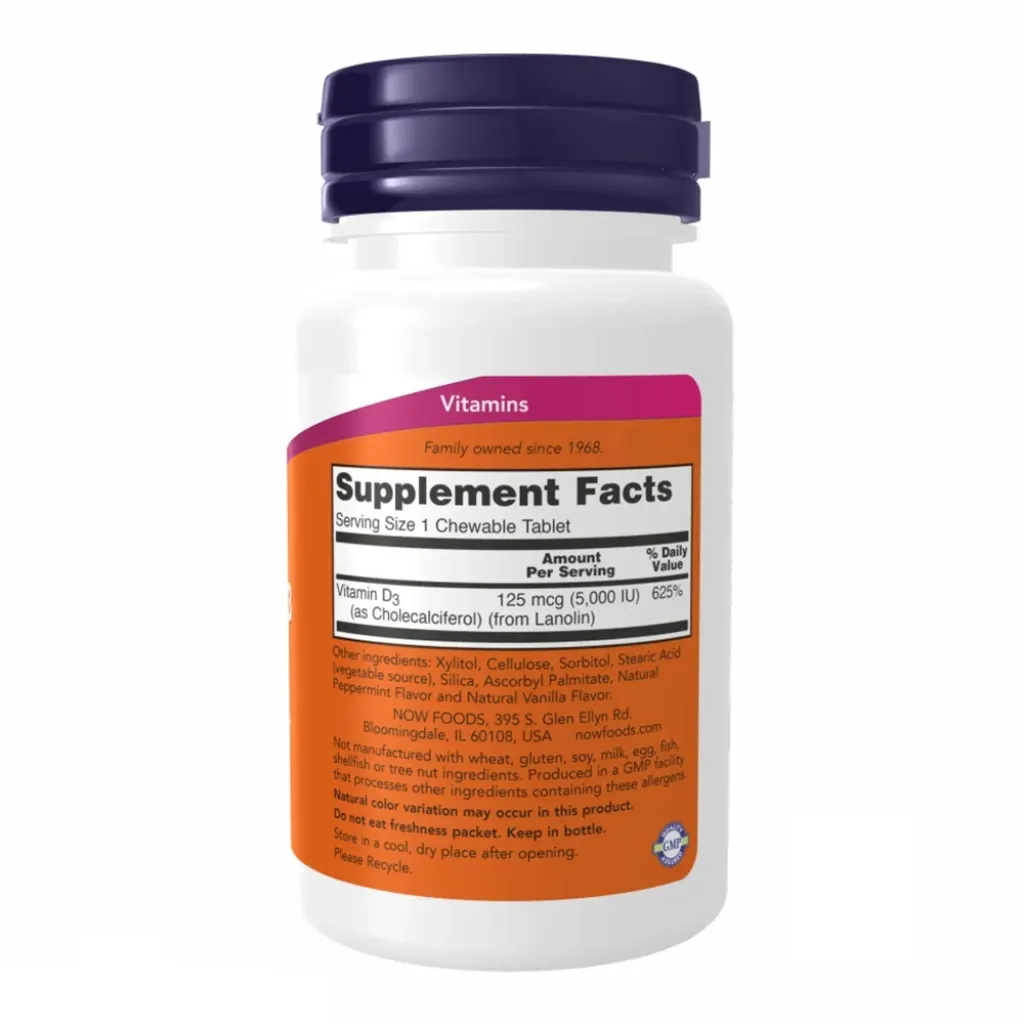 Витамин Д NOW Foods VIT D-3 5000 IU Chewable Mint, 120 жевательных таблеток Витамин Д NOW Foods VIT D-3 5000 IU Chewable Mint, 120 жевательных таблеток