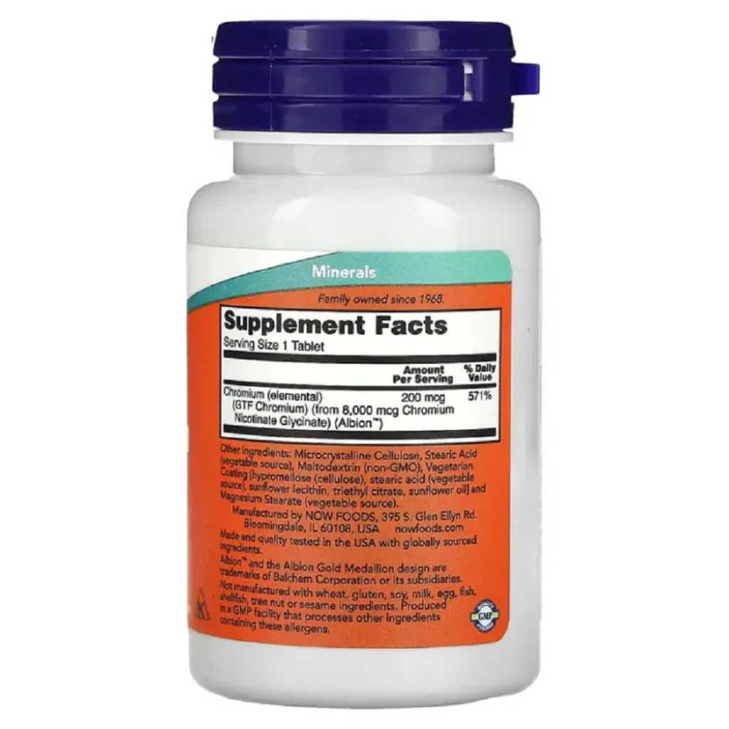 Диетическая добавка Хром GTF Chromium 200mcg NOW Foods, 100 таблеток Диетическая добавка Хром GTF Chromium 200mcg NOW Foods, 100 таблеток