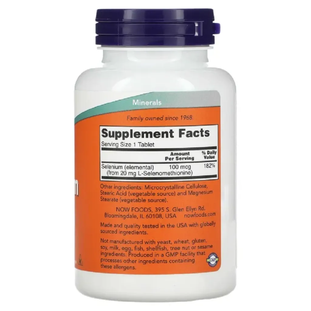 Дієтична добавка Селен Selenium 100 mcg NOW Foods, 100 таблеток
