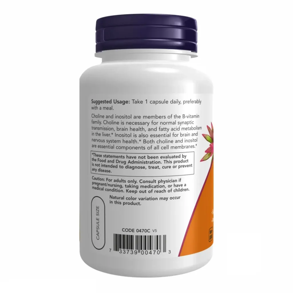 Витамин В4 NOW Foods Choline & Inositol 250/250mg, 100 капсул
