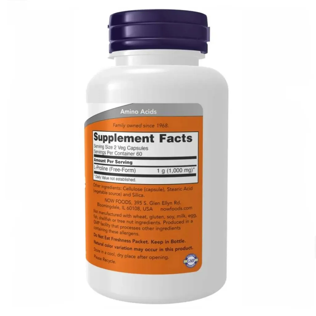 Аминокислота NOW Foods L-Proline 500mg, 120 капсул Аминокислота NOW Foods L-Proline 500mg, 120 капсул