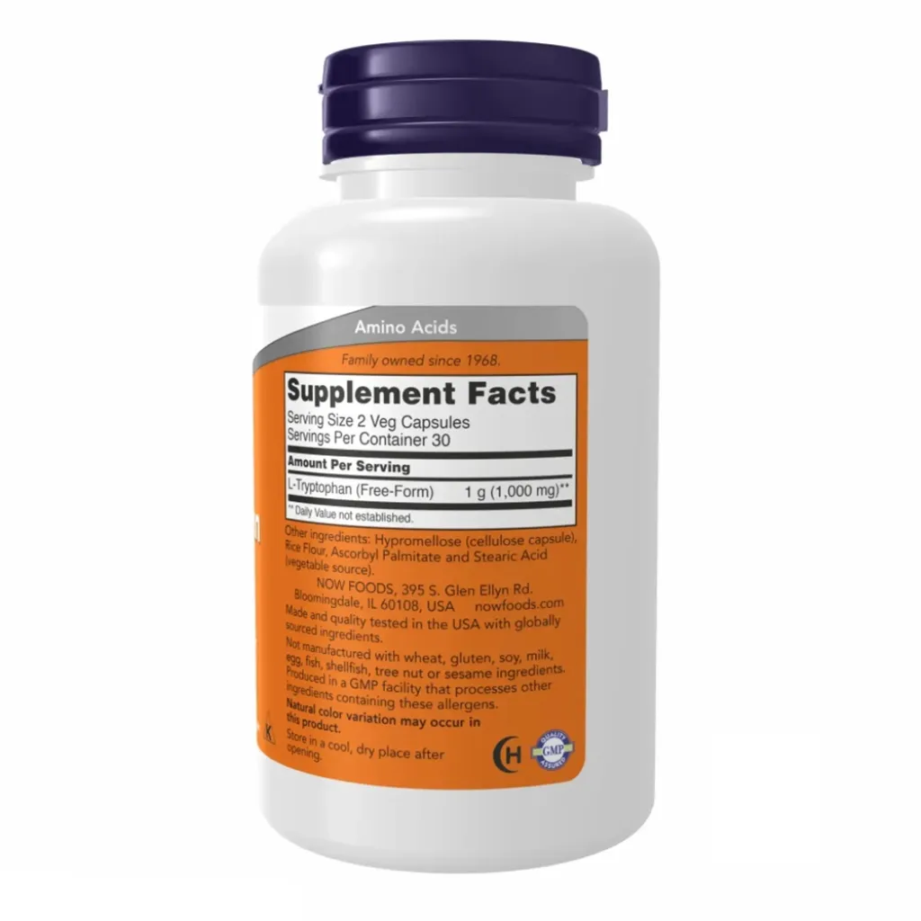 Аминокислота NOW Foods L-Tryptophan 500mg, 60 капсул Аминокислота NOW Foods L-Tryptophan 500mg, 60 капсул