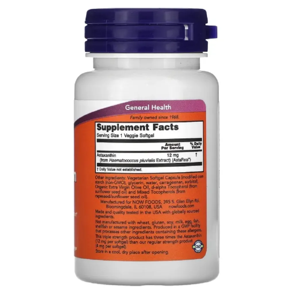 Антиоксидант Astaxanthin 12 mg Triple Strength NOW Foods, 30 м'яких капсул Антиоксидант Astaxanthin 12 mg Triple Strength NOW Foods, 30 м'яких капсул