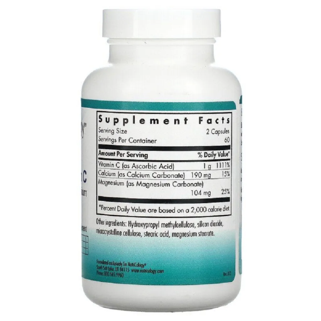 Витамин C с кальцием и магнием, Vitamin C, Nutricology, буферизированный, 120 капсул