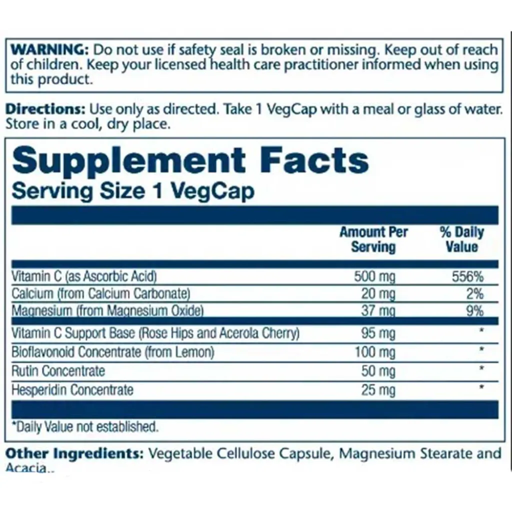Витамин C Solaray Vitamin C with Bioflavonoid Concentrate 500mg, 100 капсул Витамин C Solaray Vitamin C with Bioflavonoid Concentrate 500mg, 100 капсул