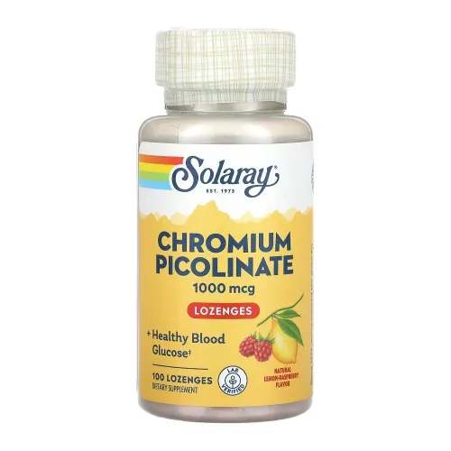Дієтична добавка Хром лимон-малина Chromium Picolinate 1000mcg Solaray, 100 пастилки - Фото№1
