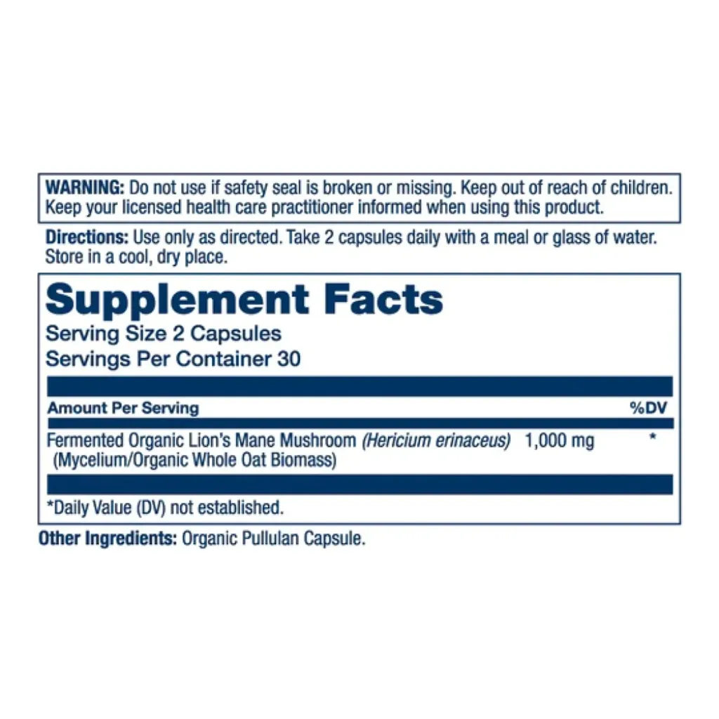 Суперфуды Organic Lion's Mane Fermented 1000mg Solaray, 60 капсул