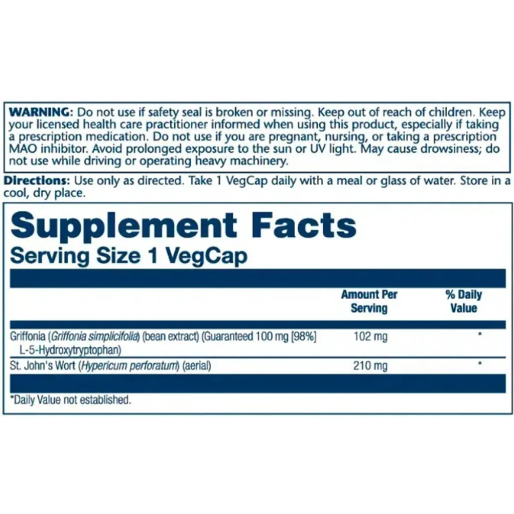 Аминокислоты Solaray Guaranteed Potency 5-HTP+St. John's 100mg, 30 капсул