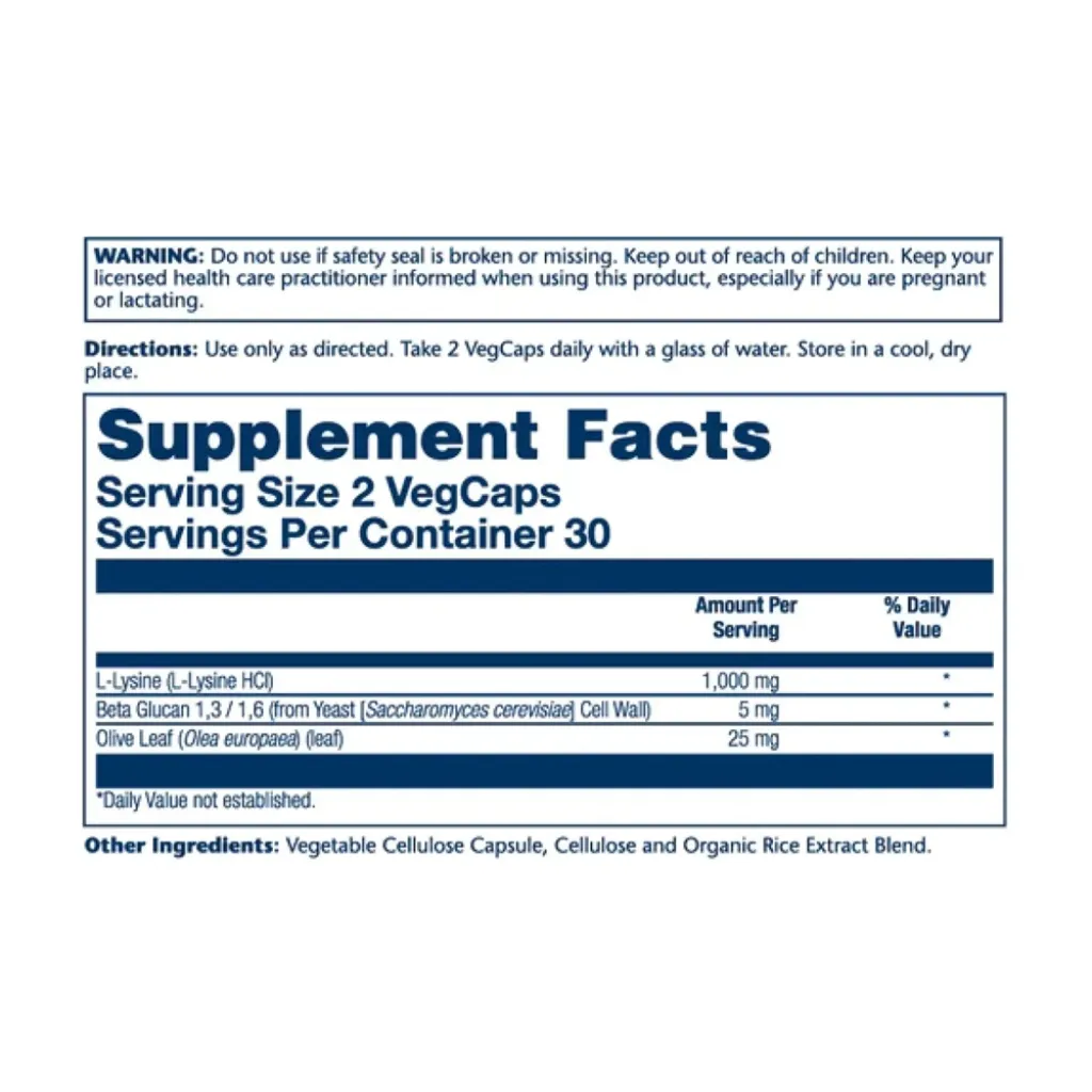 Амінокислоти Solaray L-Lysine with Beta Glucan 1000mg, 60 капсул