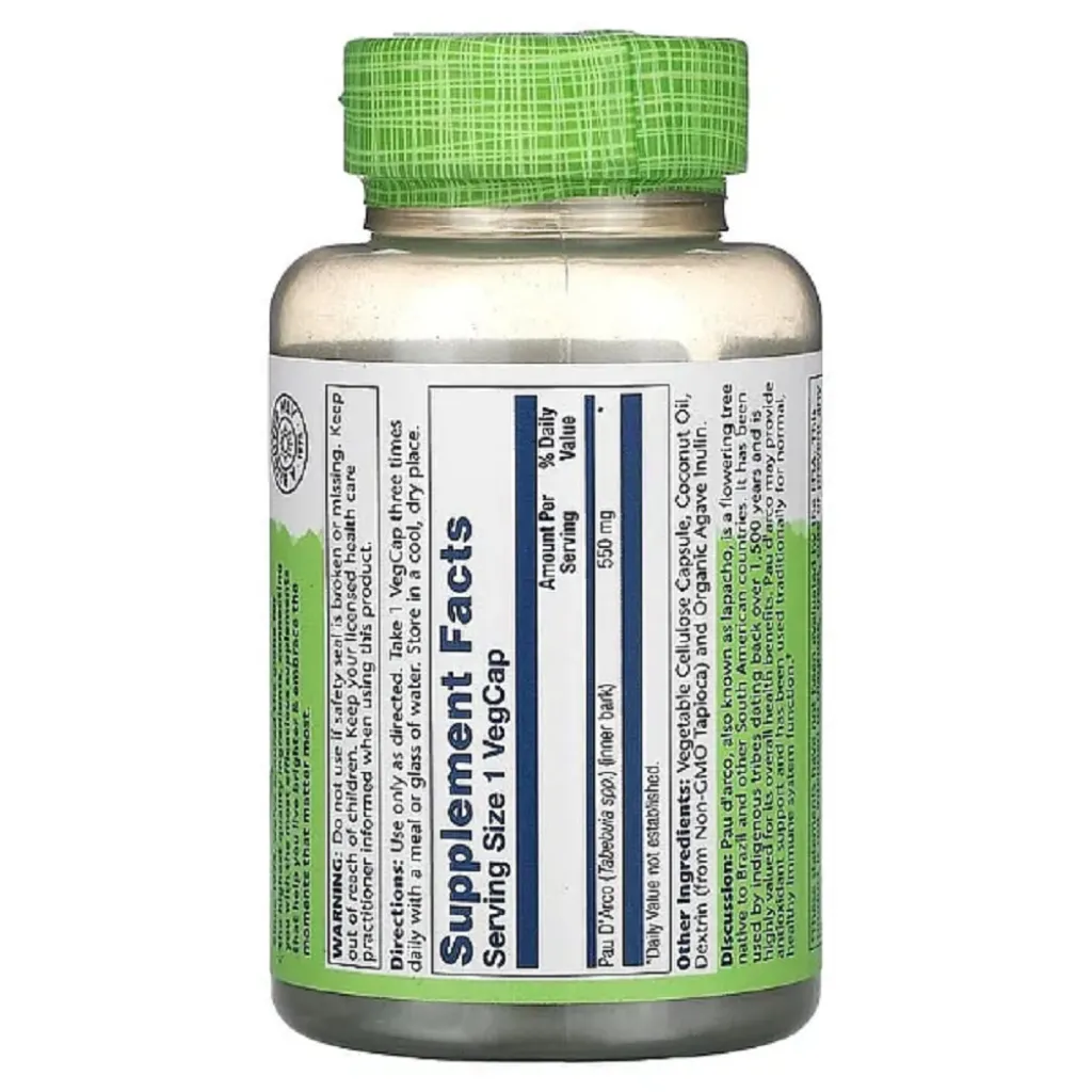 Антиоксиданты Pau D'Arco Bark 550 mg Solaray, 100 капсул Антиоксиданты Pau D'Arco Bark 550 mg Solaray, 100 капсул