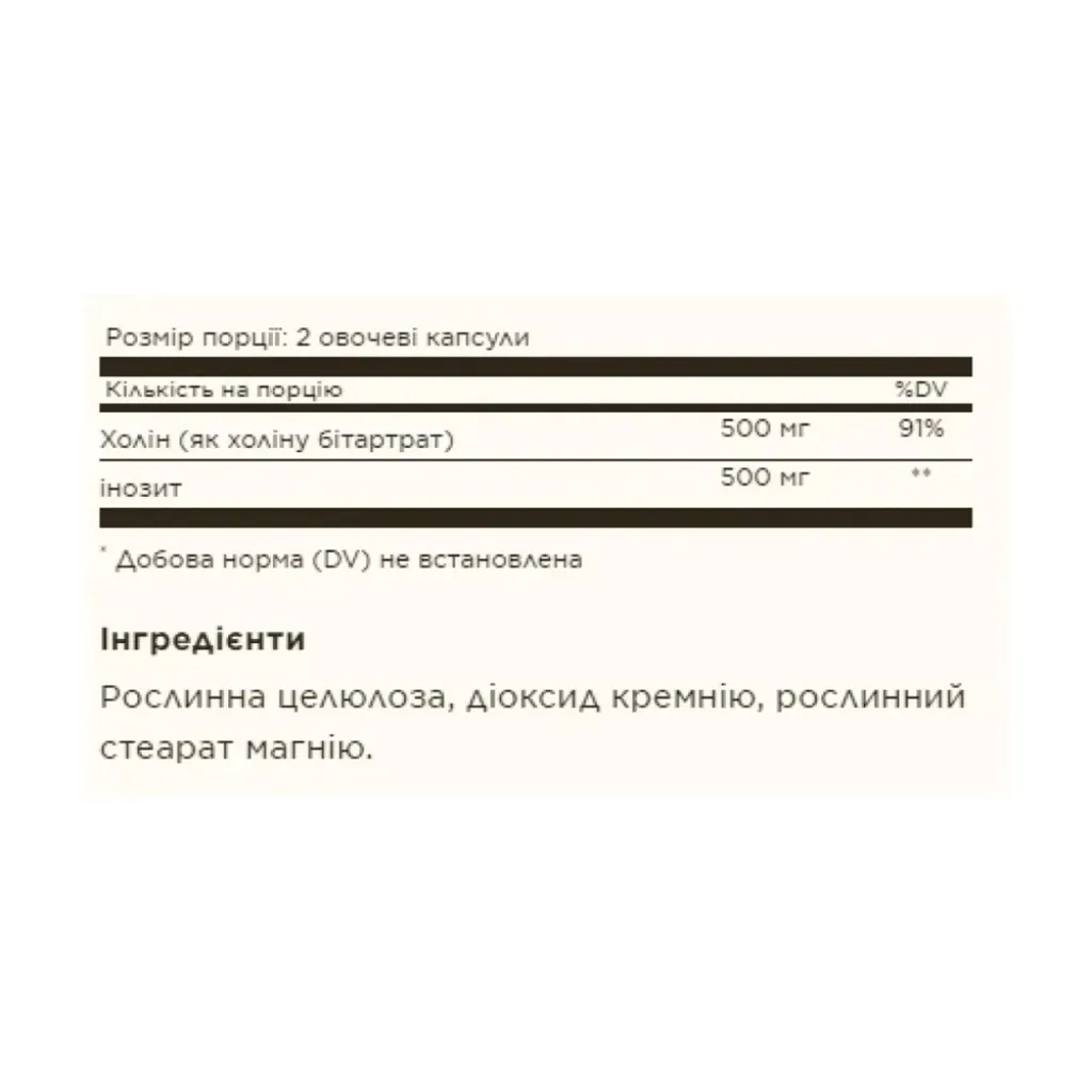 Витамин В8 Solgar Choline/Inositol 500 mg/500 mg, 100 капсул