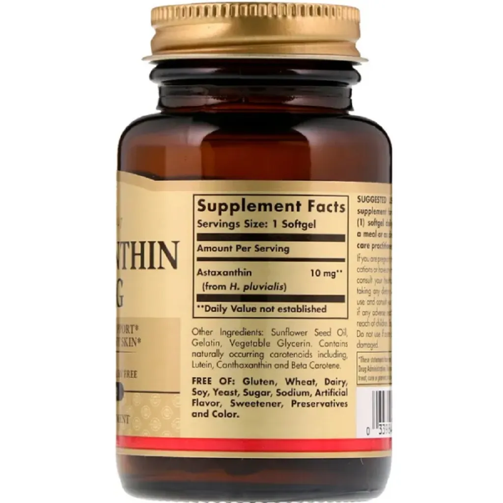 Антиоксидант Astaxanthin 10 mg Solgar, 30 мягких капсул