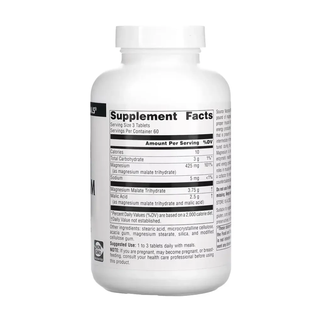 Дієтична добавка Магній Source Naturals Magnesium Malate 1250mg, 90 таблеток