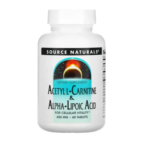 Аминокислоты Source Naturals Acetyl L-Carnitine & Alpha-Lipoic Acid 650mg, 60 таблеток - Фото№1