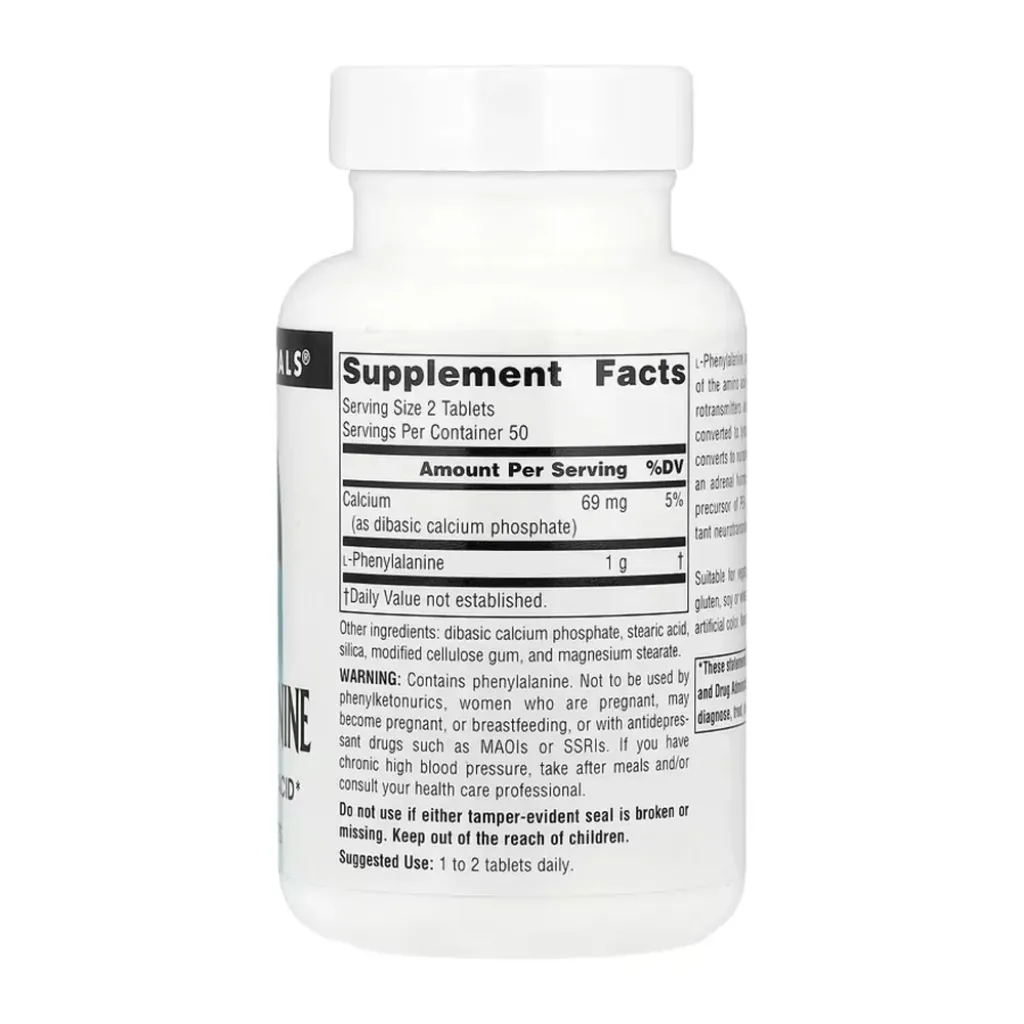 Аминокислота Source Naturals L-Phenylalanine 500mg, 100 таблеток