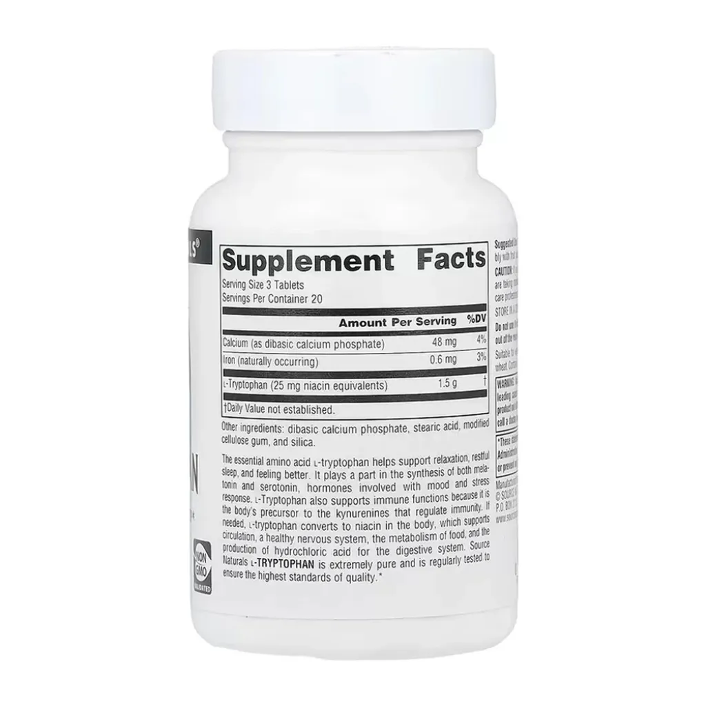 Амінокислота Source Naturals L-Tryptophan 500mg, 60 таблеток Амінокислота Source Naturals L-Tryptophan 500mg, 60 таблеток