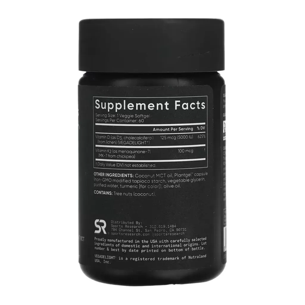Вітамін D3+K2 Sports Research Vegan D3 5000iu + Vitamin K2 100mcg, 60 капсул Вітамін D3+K2 Sports Research Vegan D3 5000iu + Vitamin K2 100mcg, 60 капсул