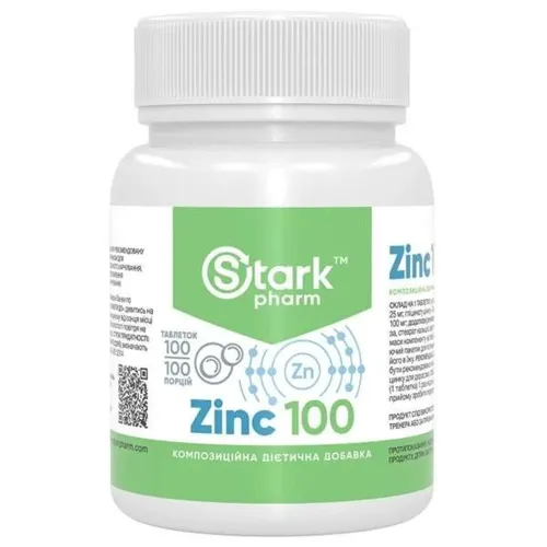Диетическая добавка цинк Stark Zinc 100mg Stark Pharm, 100 таблеток - Фото№1