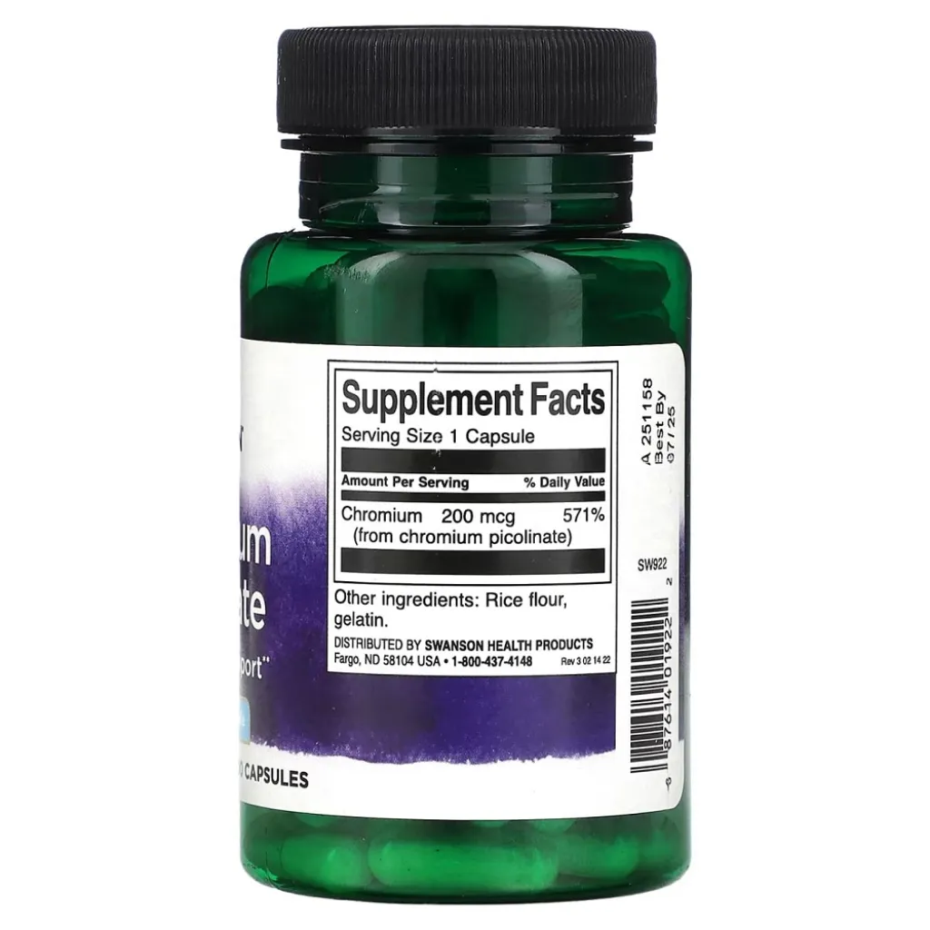 Дієтична добавка Хром Chelated Chromium 200mcg Swanson, 180 капсул