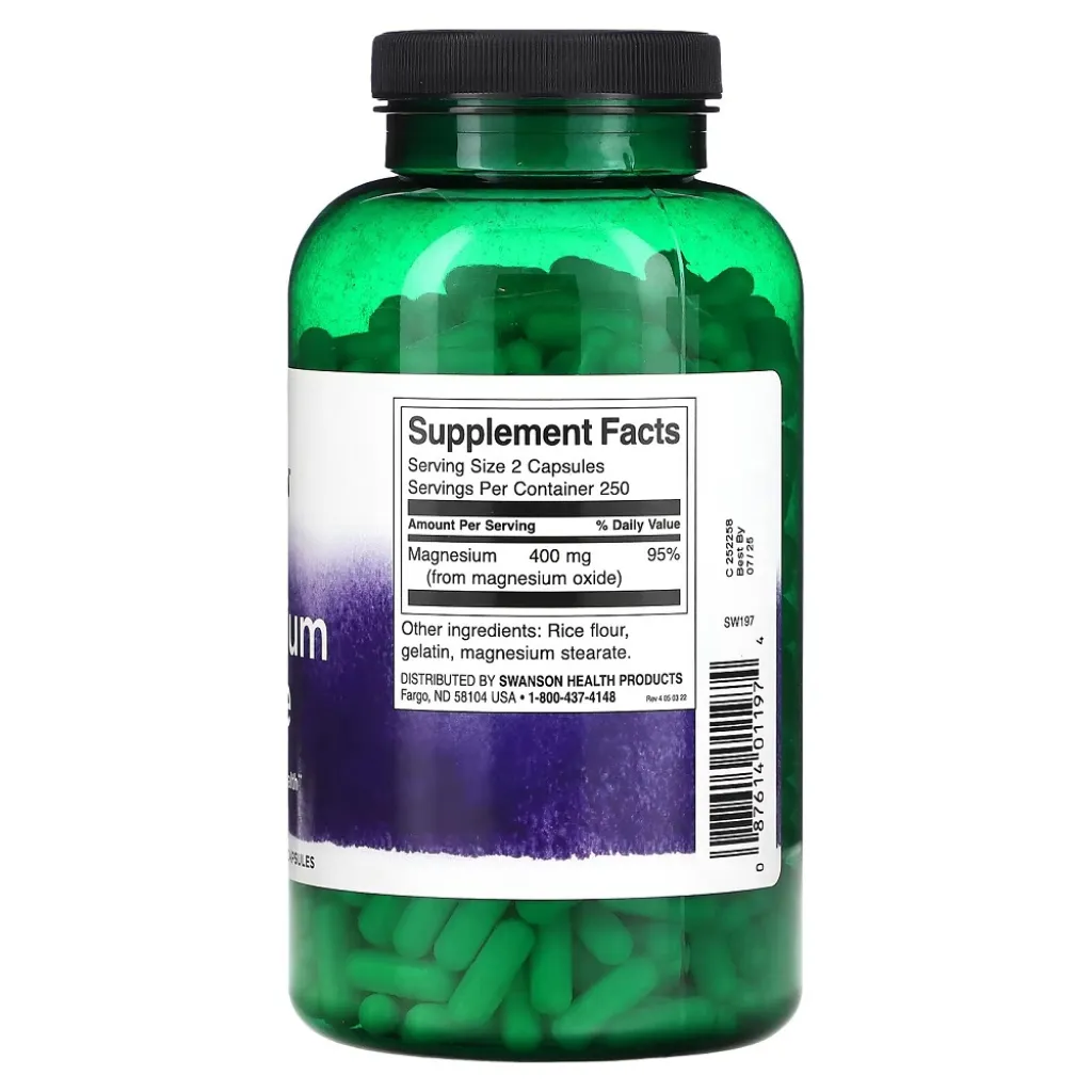 Магний Magnesium Oxide 200mg Swanson, 500 капсул Магний Magnesium Oxide 200mg Swanson, 500 капсул